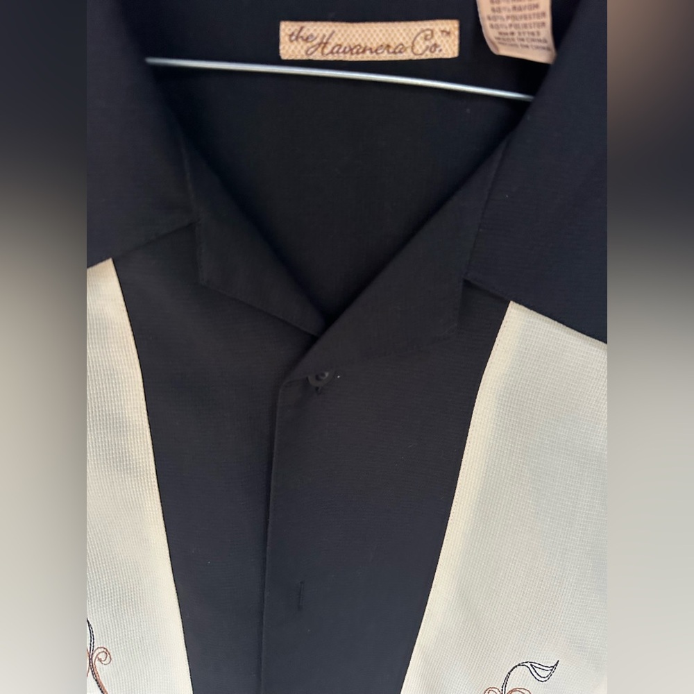 Havanera Co. Black Short Sleeve Button Down Dress Shirt Embroidered Men Size XL - Picture 4 of 5